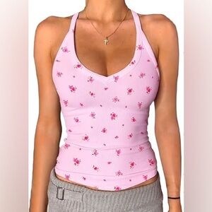 Danysu V Neck Racerback Floral Tank Top With Built In Bra NWT